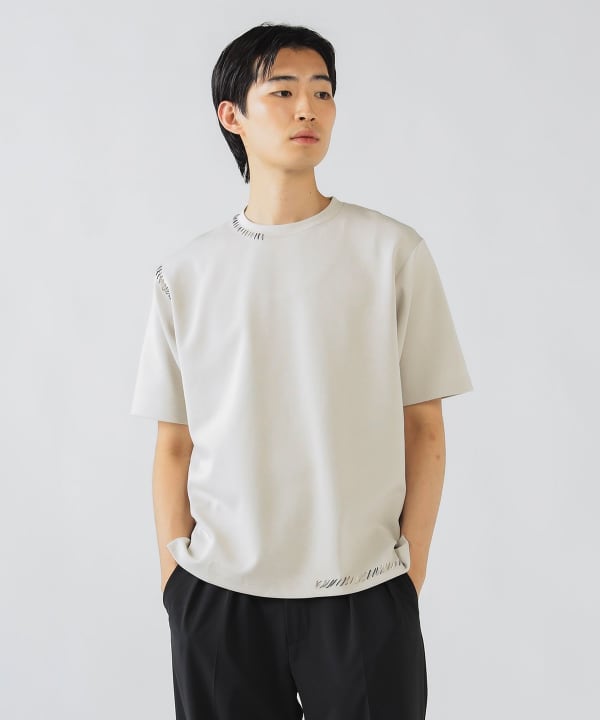 【極美品】　45R レーヨンダンプの小紋プリントTシャツ　総柄　ベージュ 極美品】 45R レーヨンダンプの小紋プリントTシャツ 総柄 ベージュ