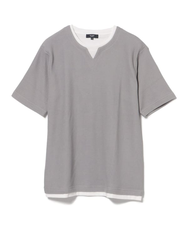 グラスハート記念品Tシャツ(グレー) BEAMS HEART（ビームス ハート）鹿の子 キーネック フェイク