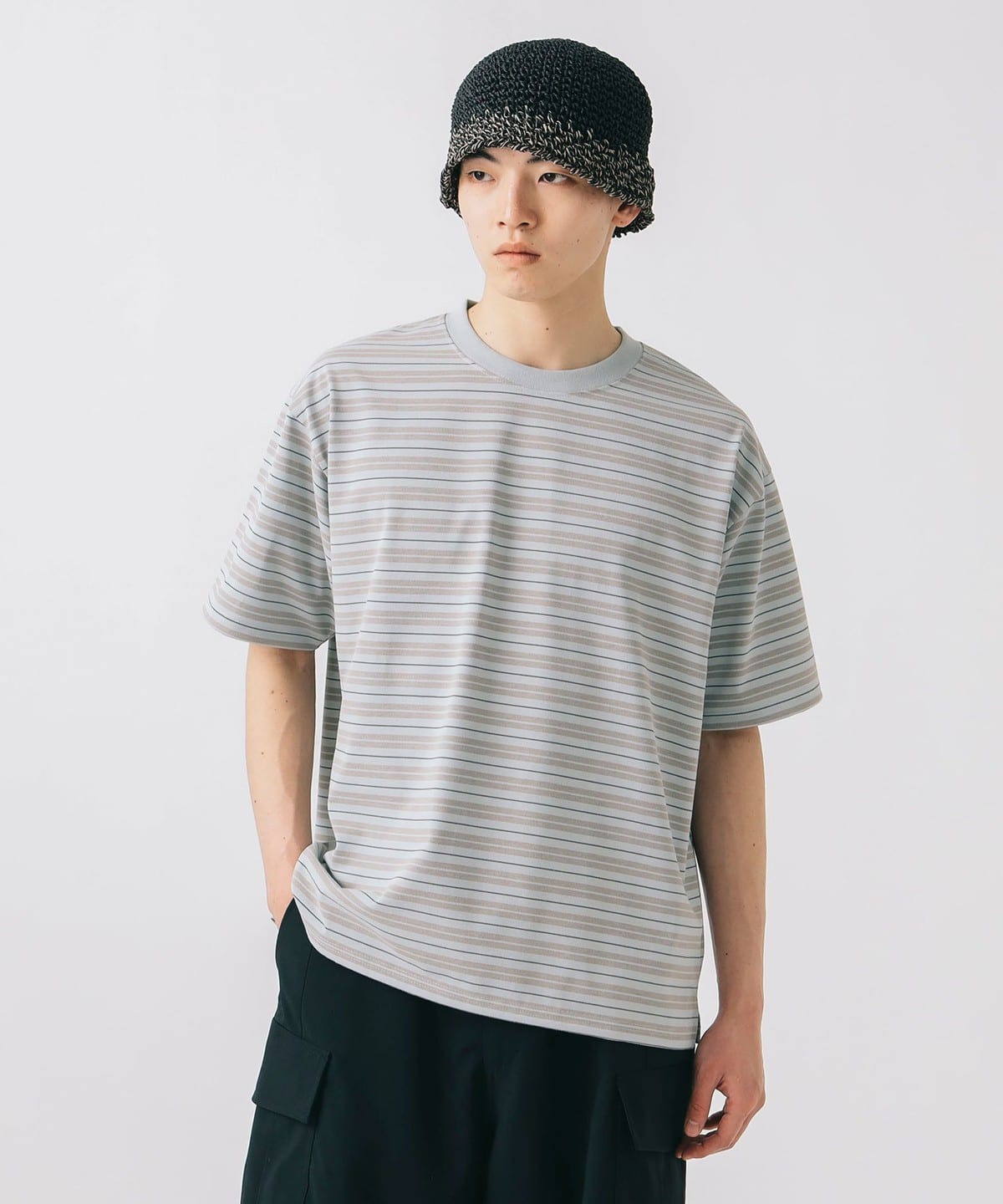 クイックドライ ボーダーTシャツ (吸水速乾) Tシャツ・カットソー MEN SMOKE BLUE S クイックドライ ボーダーTシャツ (吸水速乾) Tシャツ・カットソー MEN SMOKE BLUE S