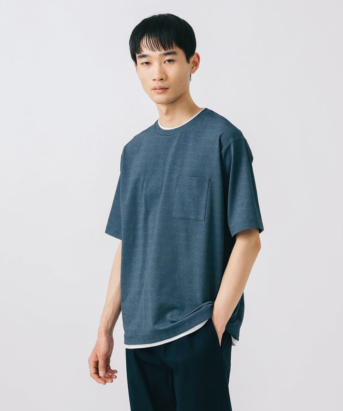 鹿の子 フェイクレイヤー Tシャツ(毛玉軽減・吸水速乾) Tシャツ・カットソー MEN NAVY M 鹿の子 フェイクレイヤー Tシャツ(毛玉軽減・吸水速乾) Tシャツ・カットソー MEN NAVY M