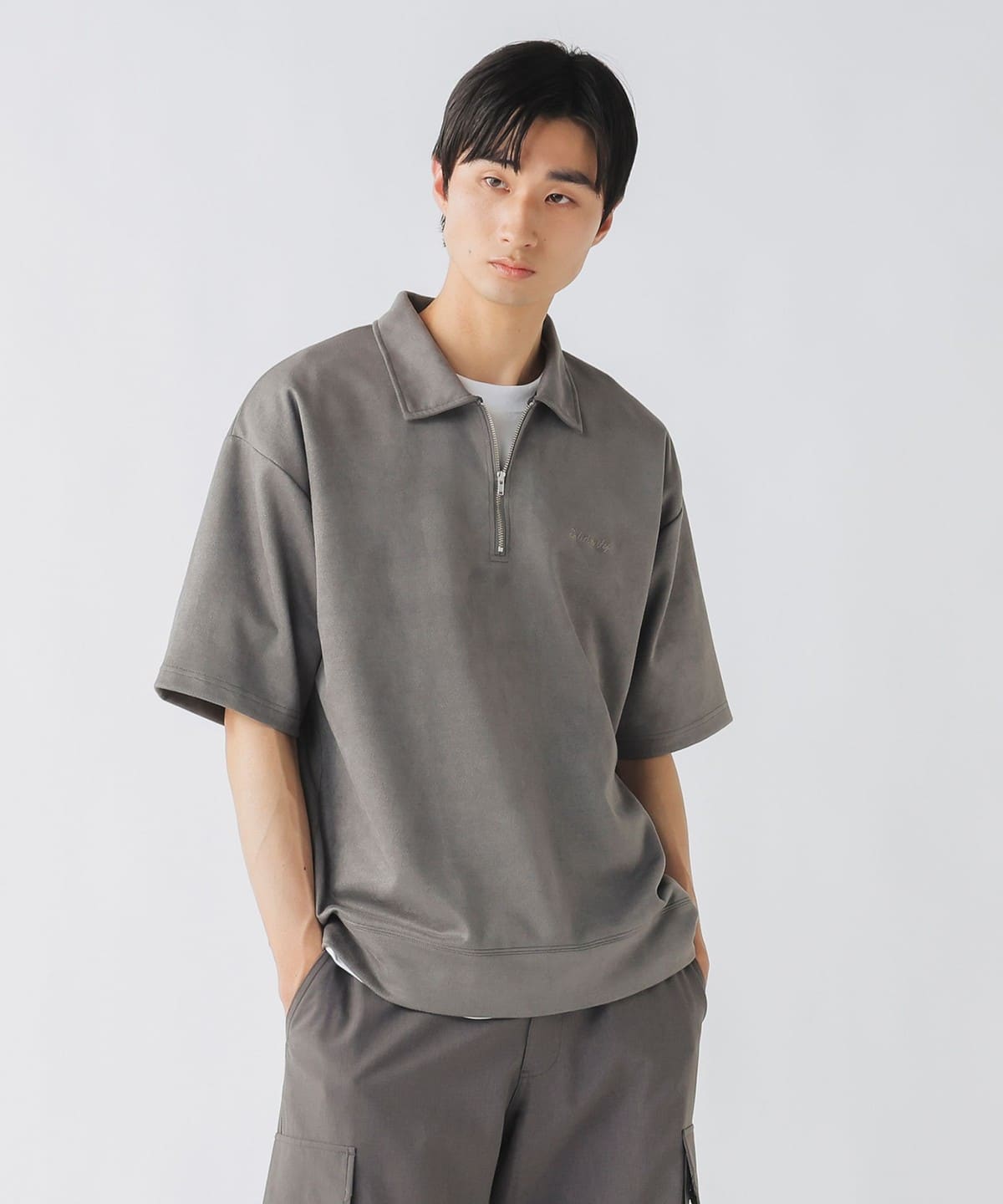 【6/19新規値下げ】フェイクスウェード ハーフジップ プルオーバー シャツ・ブラウス MEN GREY S 【6/19新規値下げ】フェイクスウェード ハーフジップ プルオーバー シャツ・ブラウス MEN GREY S