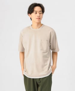 フェイクスウェード レイヤード ショートスリーブ Tシャツ
