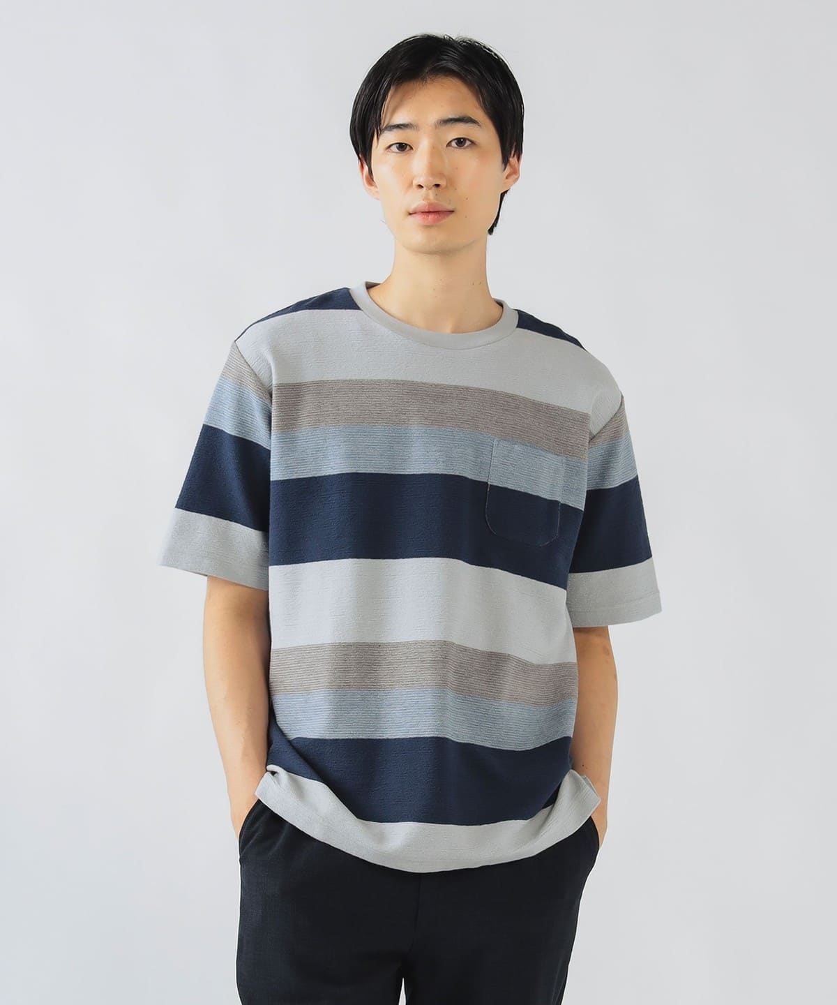 クレープ ボーダー ポケット Tシャツ Tシャツ・カットソー MEN BLUE M クレープ ボーダー ポケット Tシャツ Tシャツ・カットソー MEN BLUE M