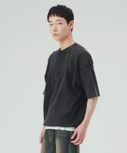 加工 ヘンリーネック ワッフル Tシャツ