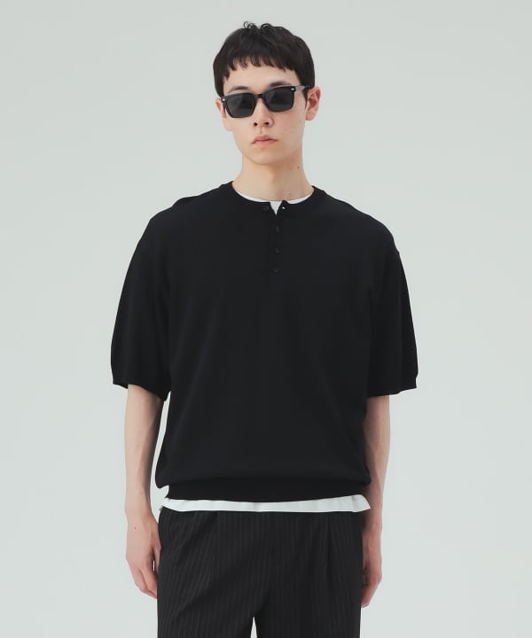 【10%OFFクーポン対象】ヘンリーネック ショートスリーブ ニット（接触冷感） [H:183cm C:91 W:70 H:92 Size:L]