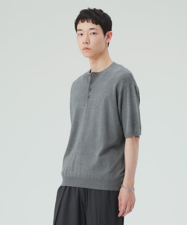 【10%OFFクーポン対象】ヘンリーネック ショートスリーブ ニット（接触冷感） [H:183cm C:91 W:70 H:92 Size:L]