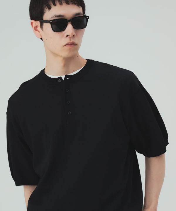 【10%OFFクーポン対象】ヘンリーネック ショートスリーブ ニット（接触冷感） [H:183cm C:91 W:70 H:92 Size:L]