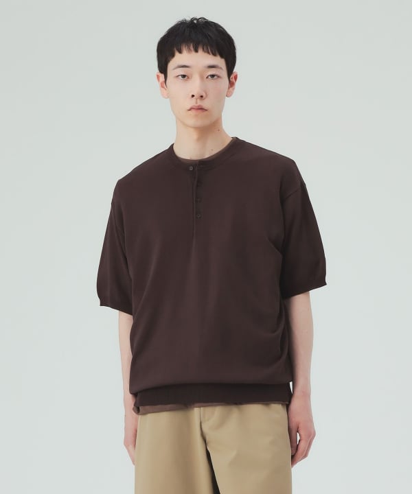 【10%OFFクーポン対象】ヘンリーネック ショートスリーブ ニット（接触冷感） [H:183cm C:91 W:70 H:92 Size:L]