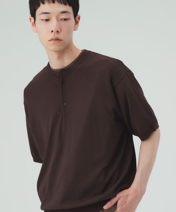 【10%OFFクーポン対象】ヘンリーネック ショートスリーブ ニット（接触冷感） [H:183cm C:91 W:70 H:92 Size:L]