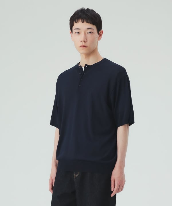 【10%OFFクーポン対象】ヘンリーネック ショートスリーブ ニット（接触冷感） [H:183cm C:91 W:70 H:92 Size:L]