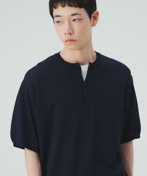 【10%OFFクーポン対象】ヘンリーネック ショートスリーブ ニット（接触冷感） [H:183cm C:91 W:70 H:92 Size:L]