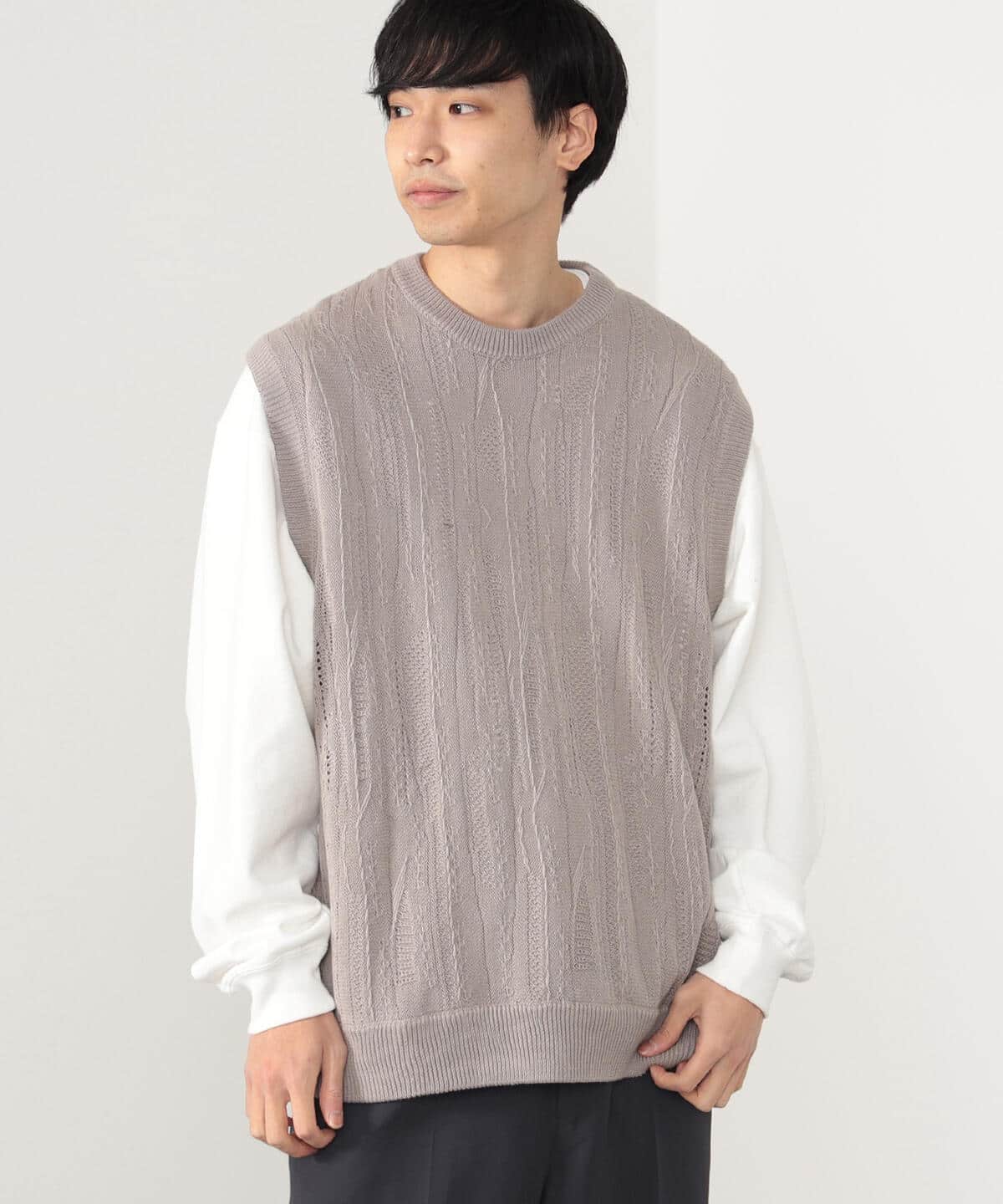 アクリルコットン ニット ベスト トップス MEN BEIGE M アクリルコットン ニット ベスト トップス MEN BEIGE M