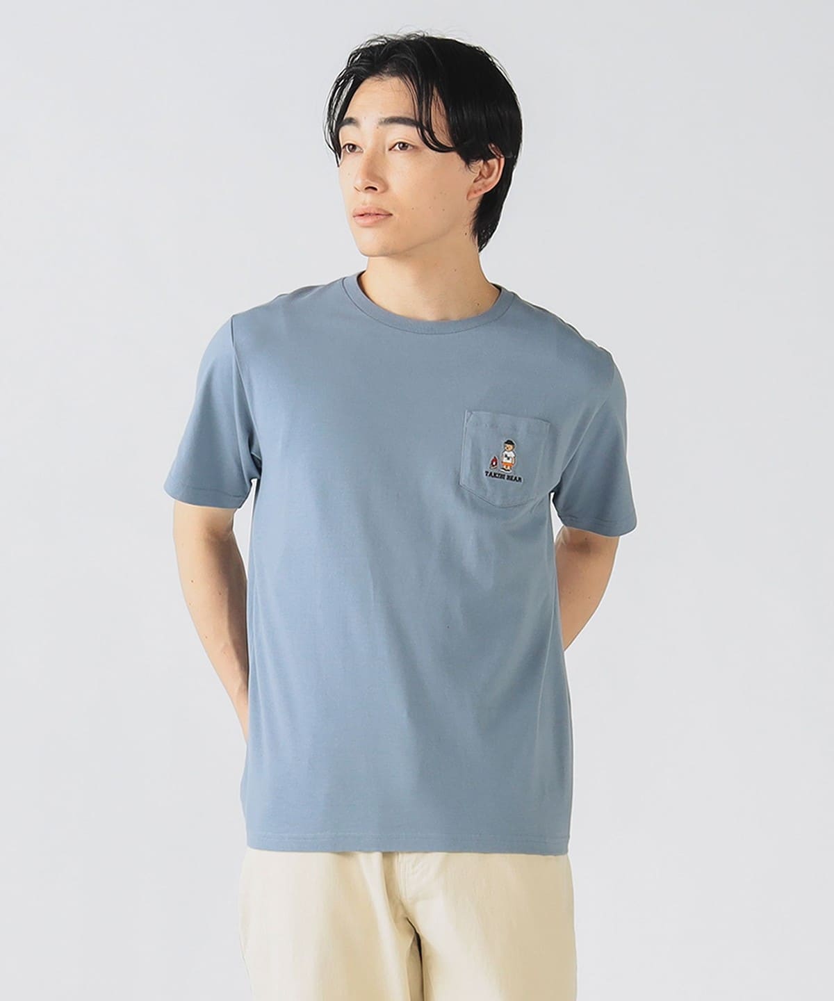 タキビ ベアー ポケット Tシャツ Tシャツ・カットソー MEN SMOKE BLUE L タキビ ベアー ポケット Tシャツ Tシャツ・カットソー MEN SMOKE BLUE L