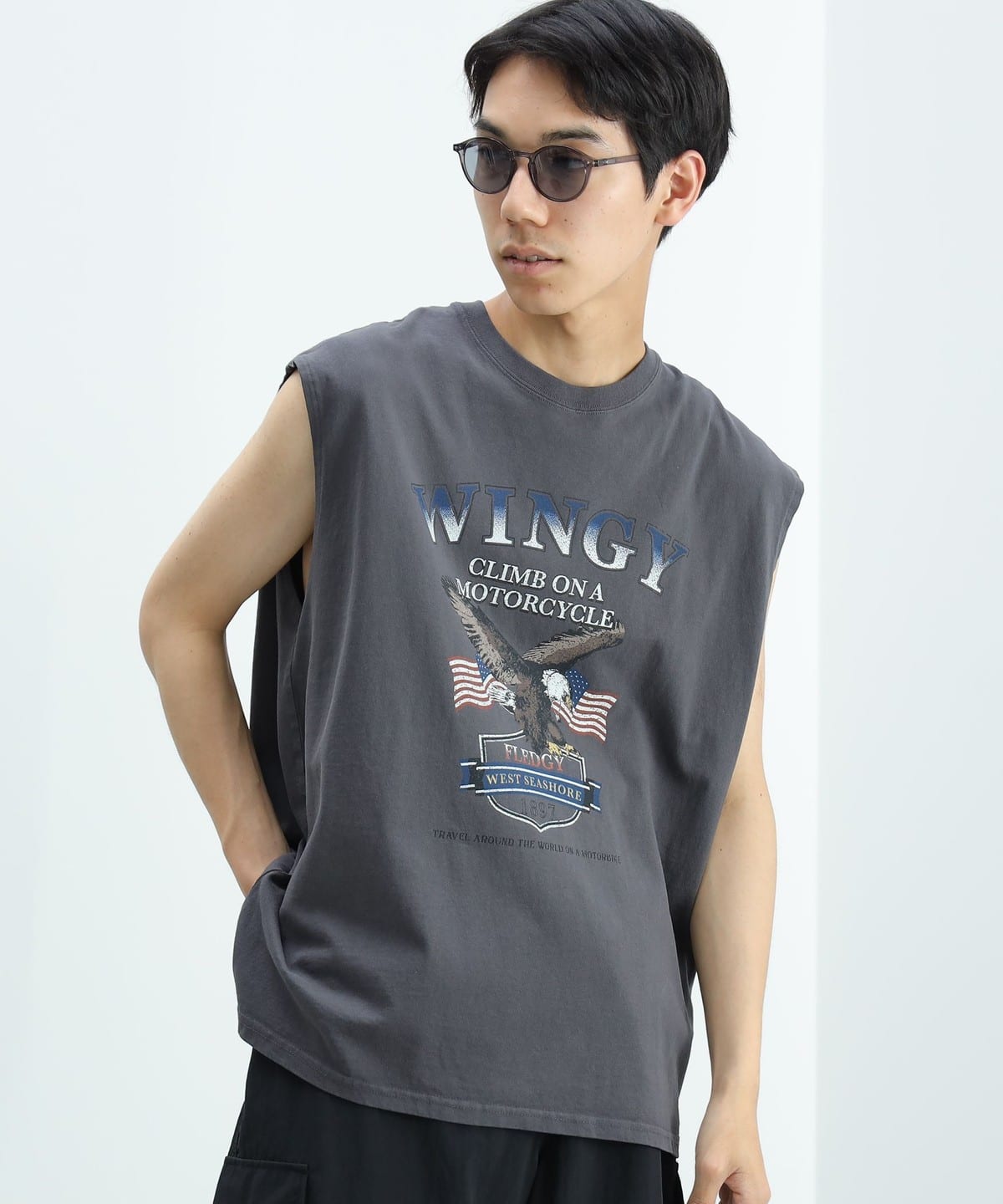 ワイルド グラフィック ノースリーブ Tシャツ Tシャツ・カットソー MEN BLACK/wingy S ワイルド グラフィック ノースリーブ Tシャツ Tシャツ・カットソー MEN BLACK/wingy S