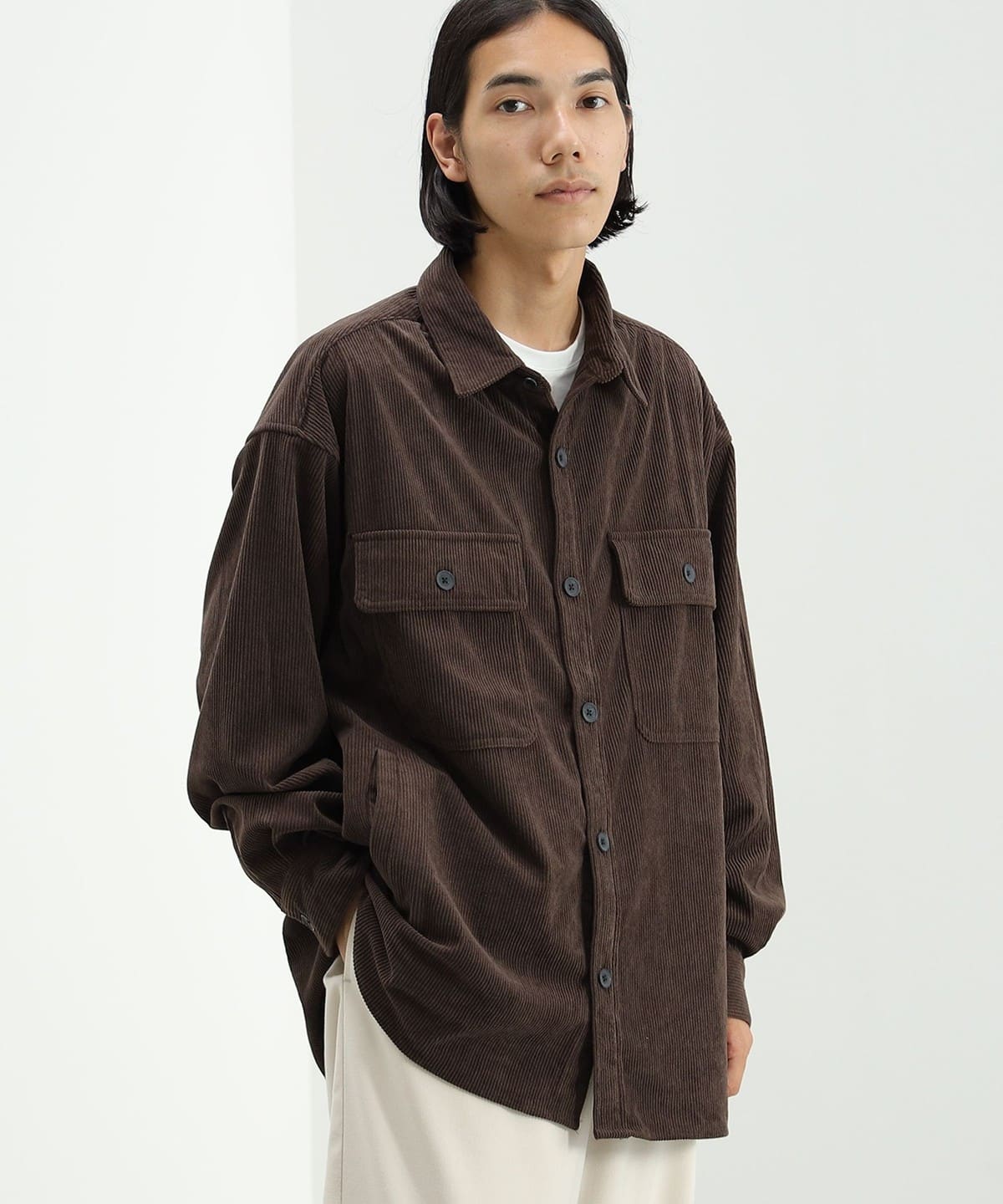 ポリエステル コーデュロイ ビッグ CPO シャツ シャツ・ブラウス MEN BROWN M ポリエステル コーデュロイ ビッグ CPO シャツ シャツ・ブラウス MEN BROWN M