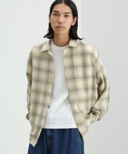 オンブレ チェック オープンカラー シャツ