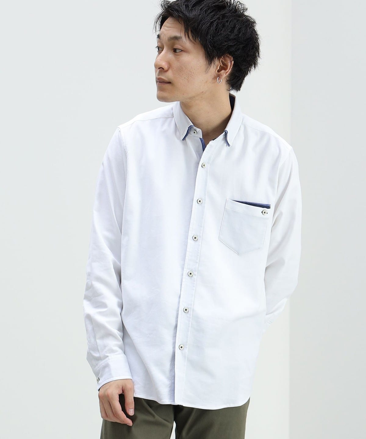 BEAMS HEART / Double Color Stretch Oxford Long Sleeve Shirt