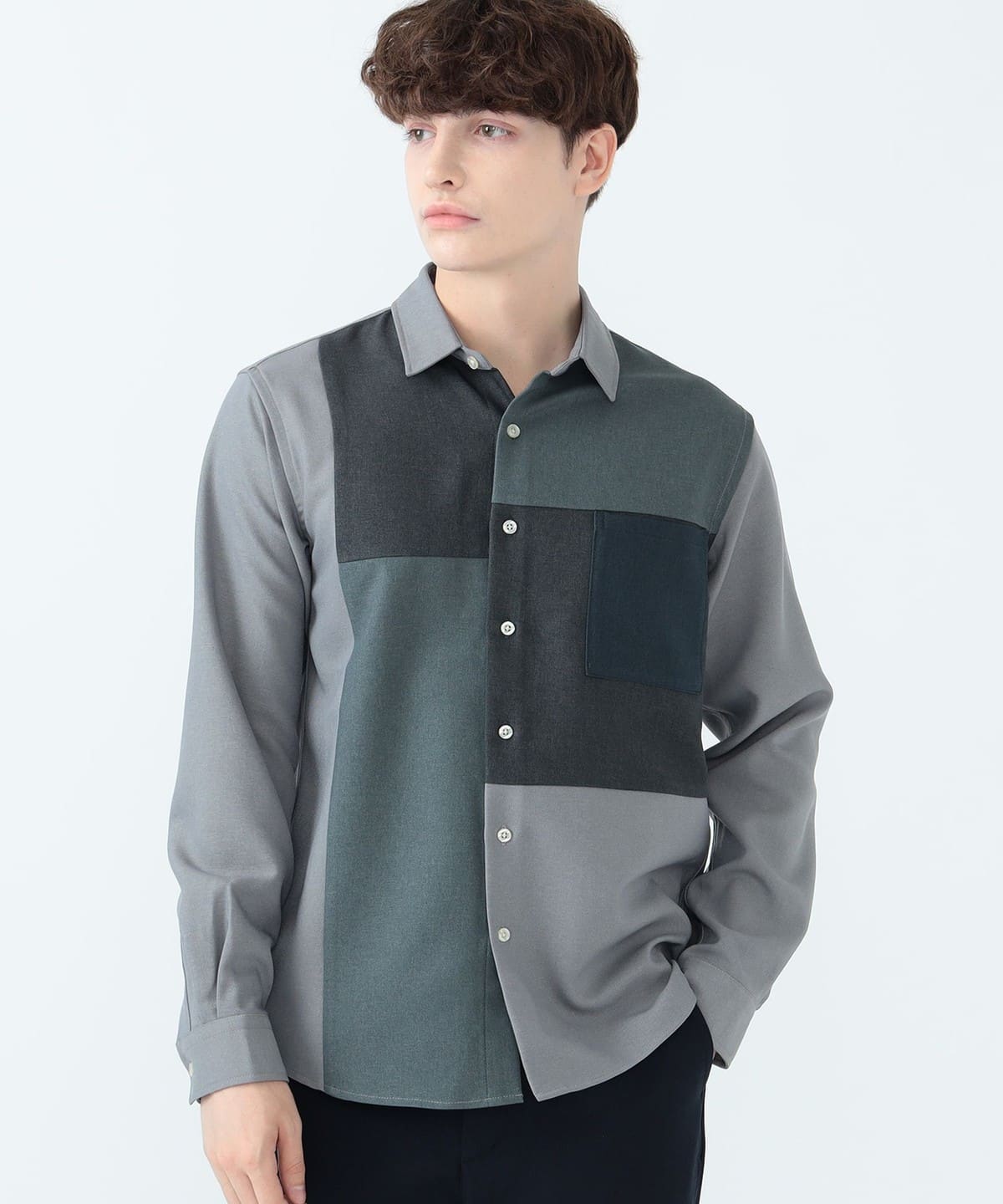 ポリエステルツイル クレイジーボタンシャツ シャツ・ブラウス MEN GREY M ポリエステルツイル クレイジーボタンシャツ シャツ・ブラウス MEN GREY M