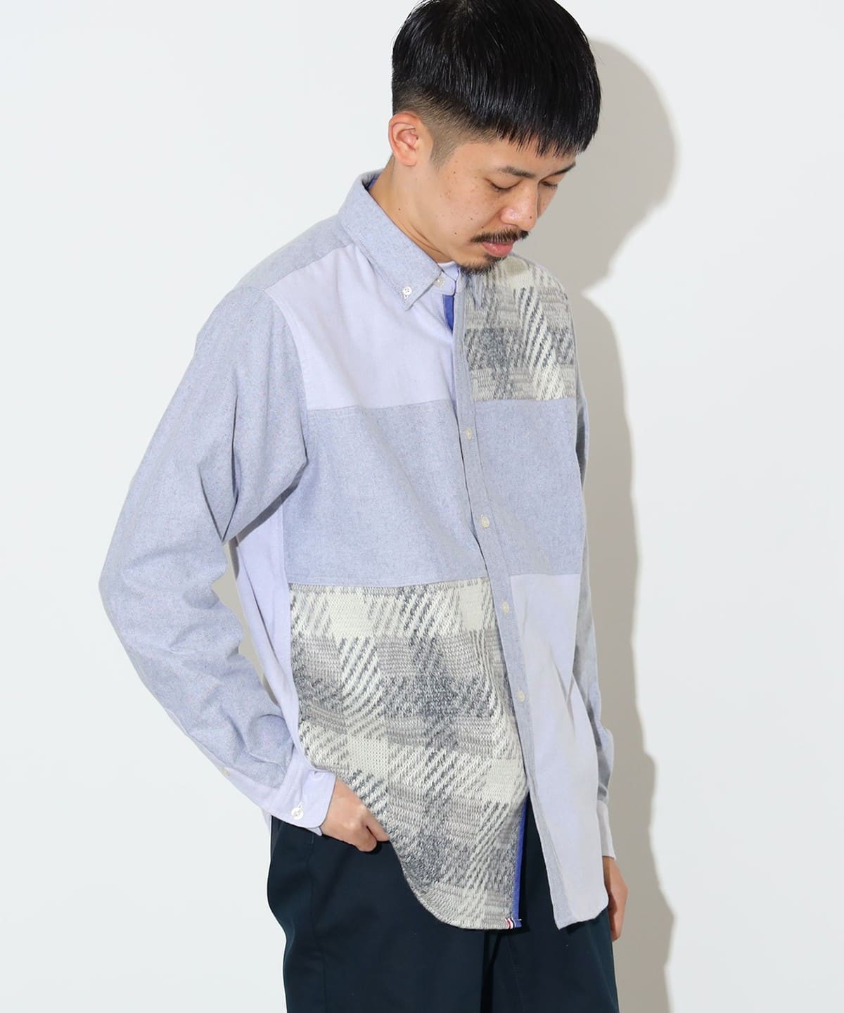 チェック柄 切り替え ボタンシャツ シャツ・ブラウス MEN GREY M チェック柄 切り替え ボタンシャツ シャツ・ブラウス MEN GREY M