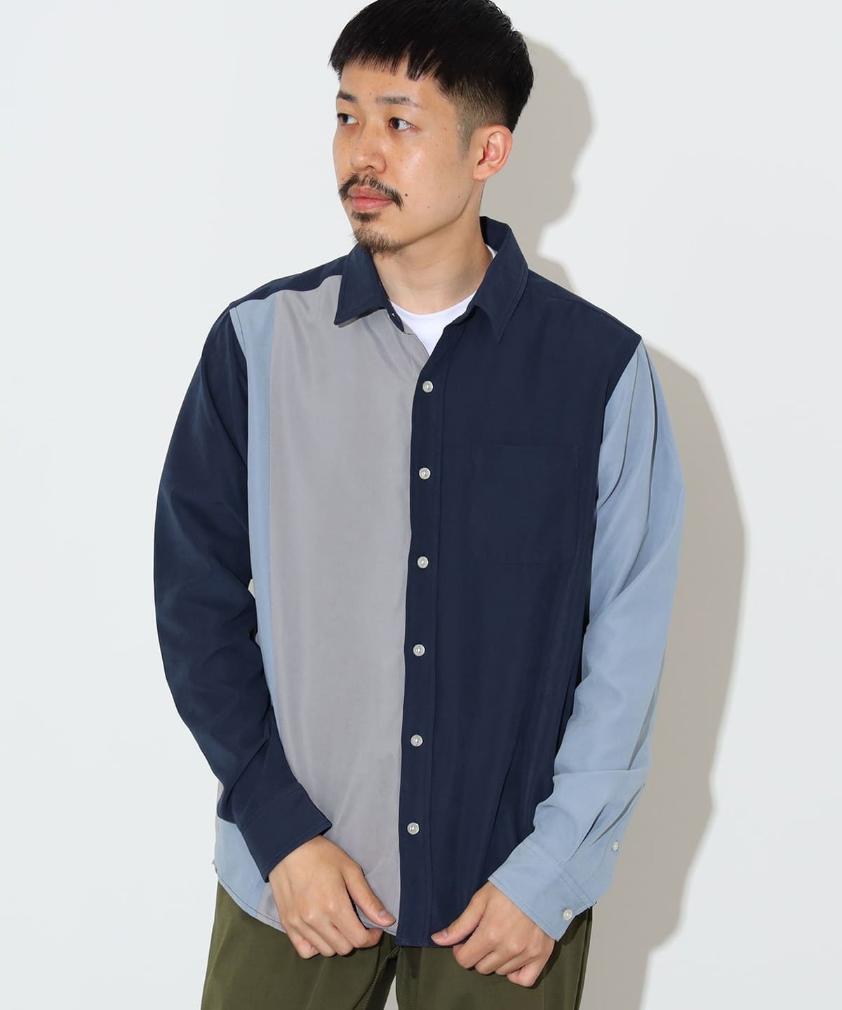フェイクスウェード 切り替え ボタンシャツ シャツ・ブラウス MEN NAVY M フェイクスウェード 切り替え ボタンシャツ シャツ・ブラウス MEN NAVY M
