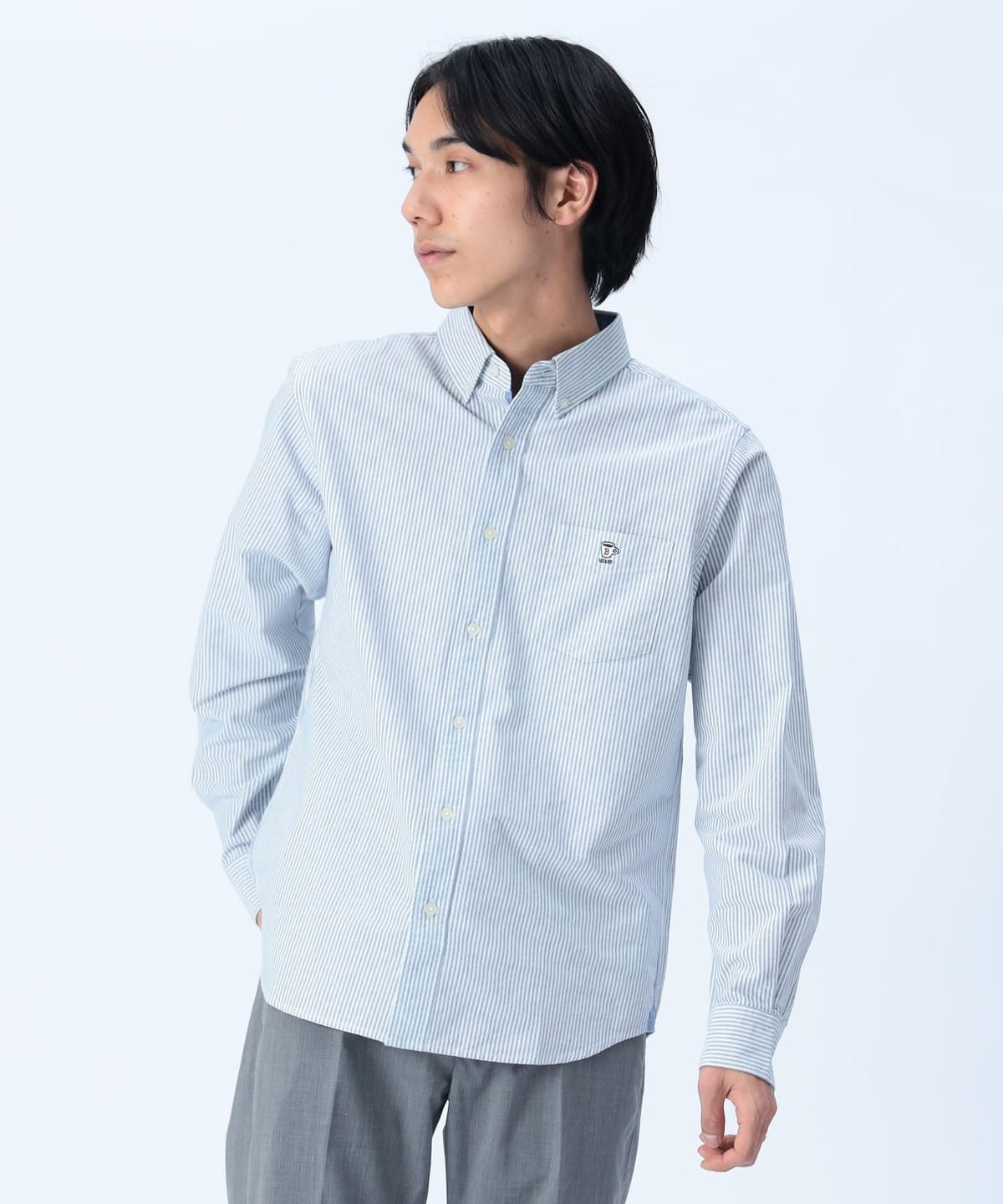 コーヒー刺繍 ロングスリーブ シャツ(接触冷感) シャツ・ブラウス MEN STRIPE L コーヒー刺繍 ロングスリーブ シャツ(接触冷感) シャツ・ブラウス MEN STRIPE L