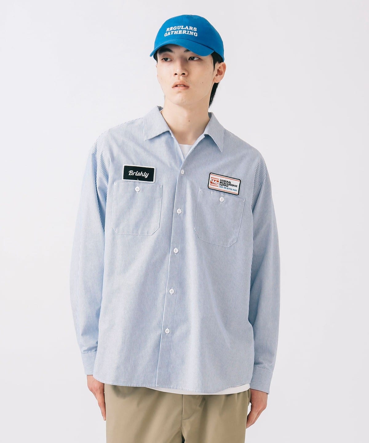 【5/15再値下げ】GMS ロングスリーブ ワークシャツ シャツ・ブラウス MEN BLUE/WHITE S 【5/15再値下げ】GMS ロングスリーブ ワークシャツ シャツ・ブラウス MEN BLUE/WHITE S