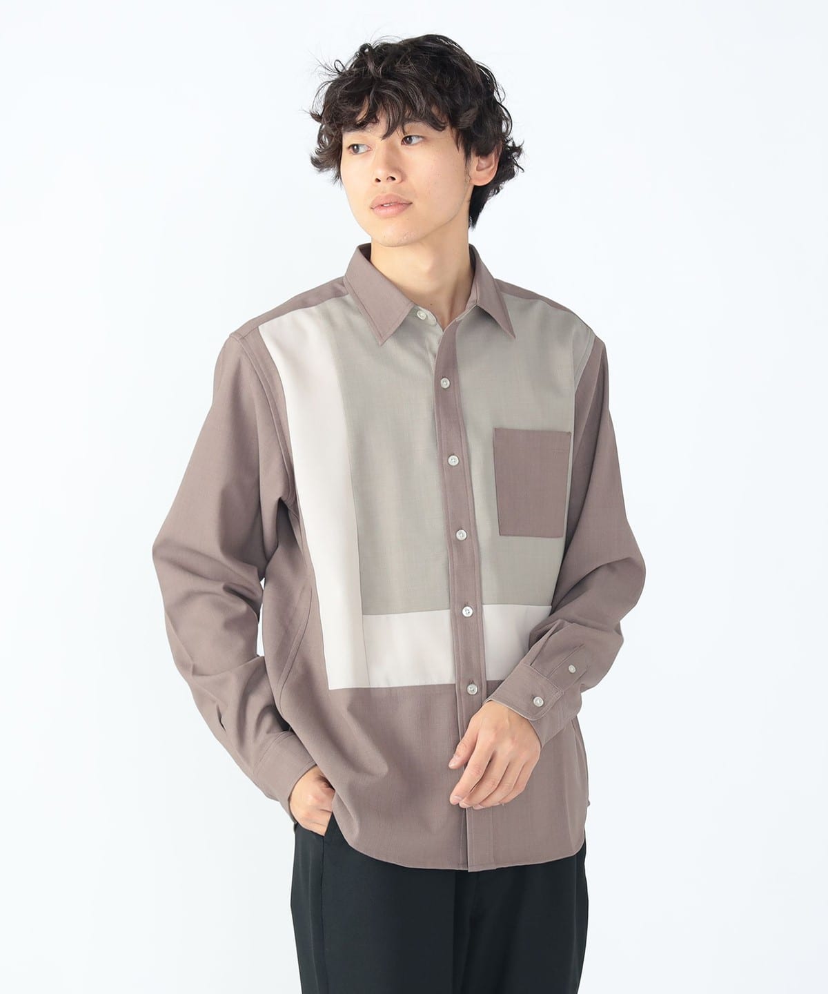 ポリエステルパッチ 切替 ロングスリーブシャツ シャツ・ブラウス MEN BROWN XL ポリエステルパッチ 切替 ロングスリーブシャツ シャツ・ブラウス MEN BROWN XL