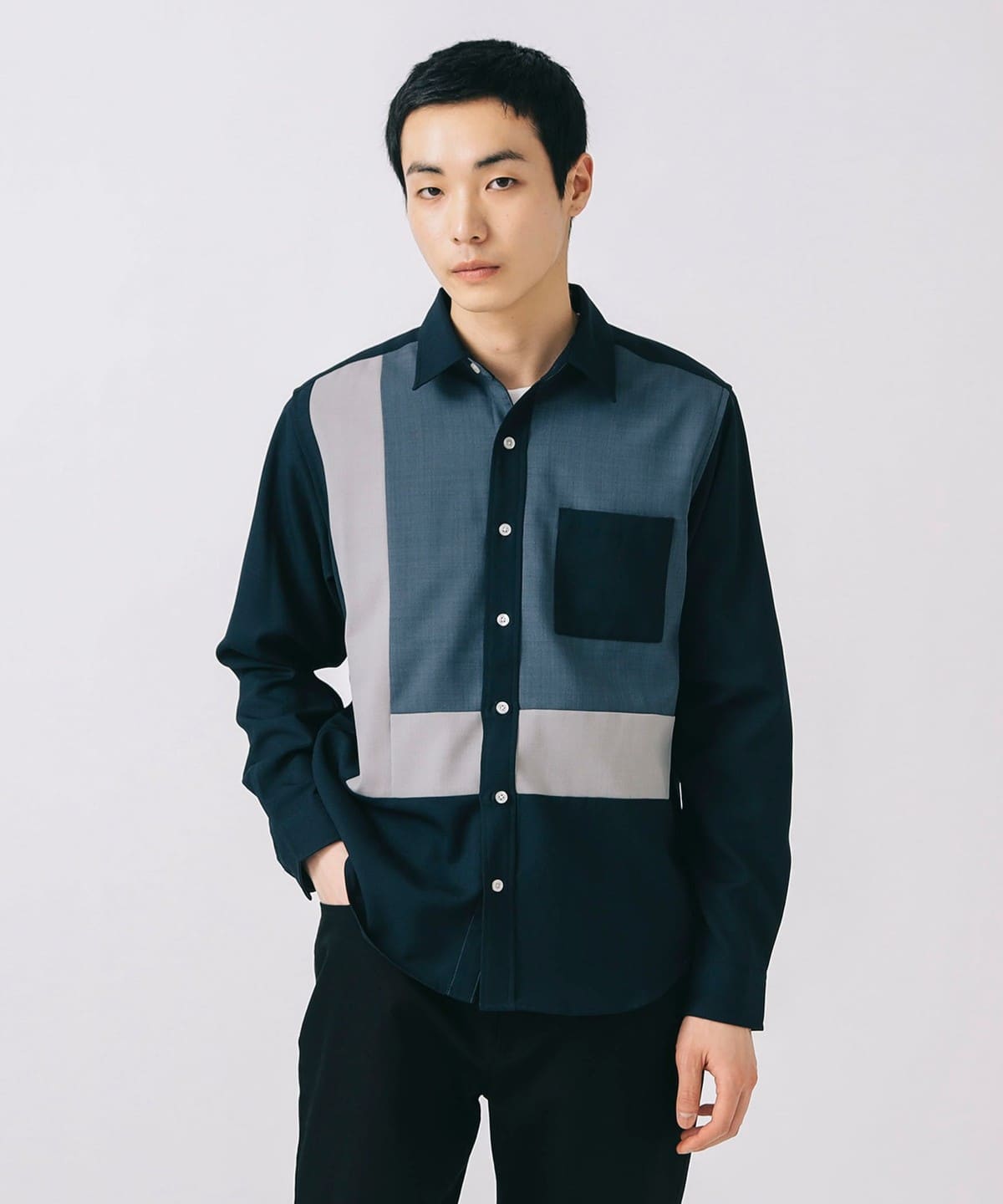 【4/24新規値下げ】ポリエステルパッチ 切替 ロングスリーブシャツ シャツ・ブラウス MEN NAVY L 【4/24新規値下げ】ポリエステルパッチ 切替 ロングスリーブシャツ シャツ・ブラウス MEN NAVY L