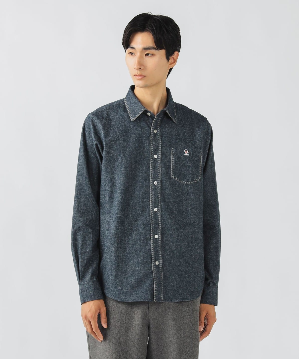 コーヒー ステッチ ネルシャツ シャツ・ブラウス MEN NAVY S コーヒー ステッチ ネルシャツ シャツ・ブラウス MEN NAVY S
