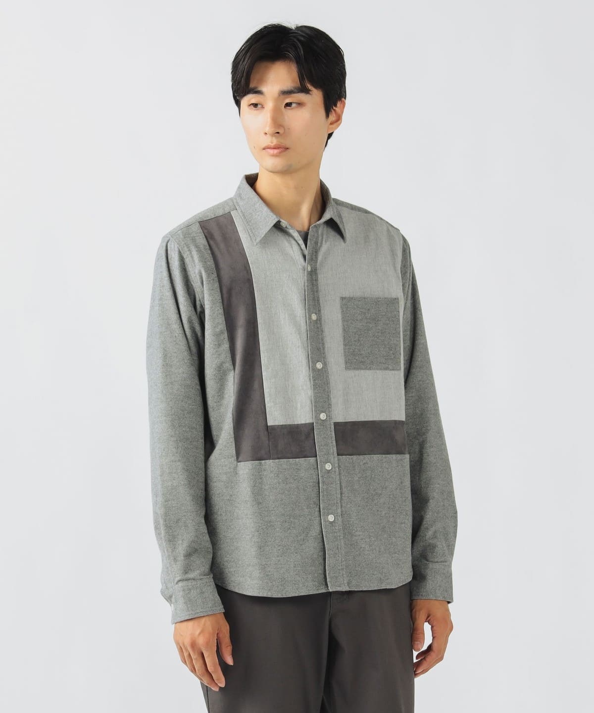 ブロッキング ネル シャツ シャツ・ブラウス MEN GREY M ブロッキング ネル シャツ シャツ・ブラウス MEN GREY M