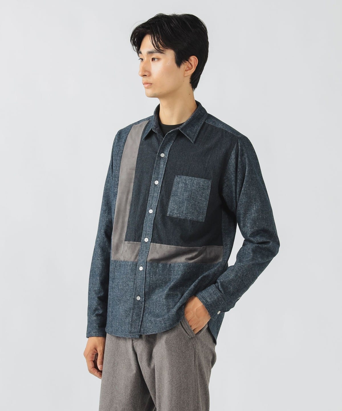 ブロッキング ネル シャツ シャツ・ブラウス MEN NAVY L ブロッキング ネル シャツ シャツ・ブラウス MEN NAVY L