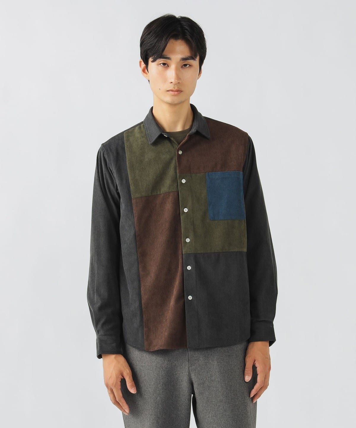 ポリエステル コーデュロイ ブロッキング シャツ シャツ・ブラウス MEN GREY L