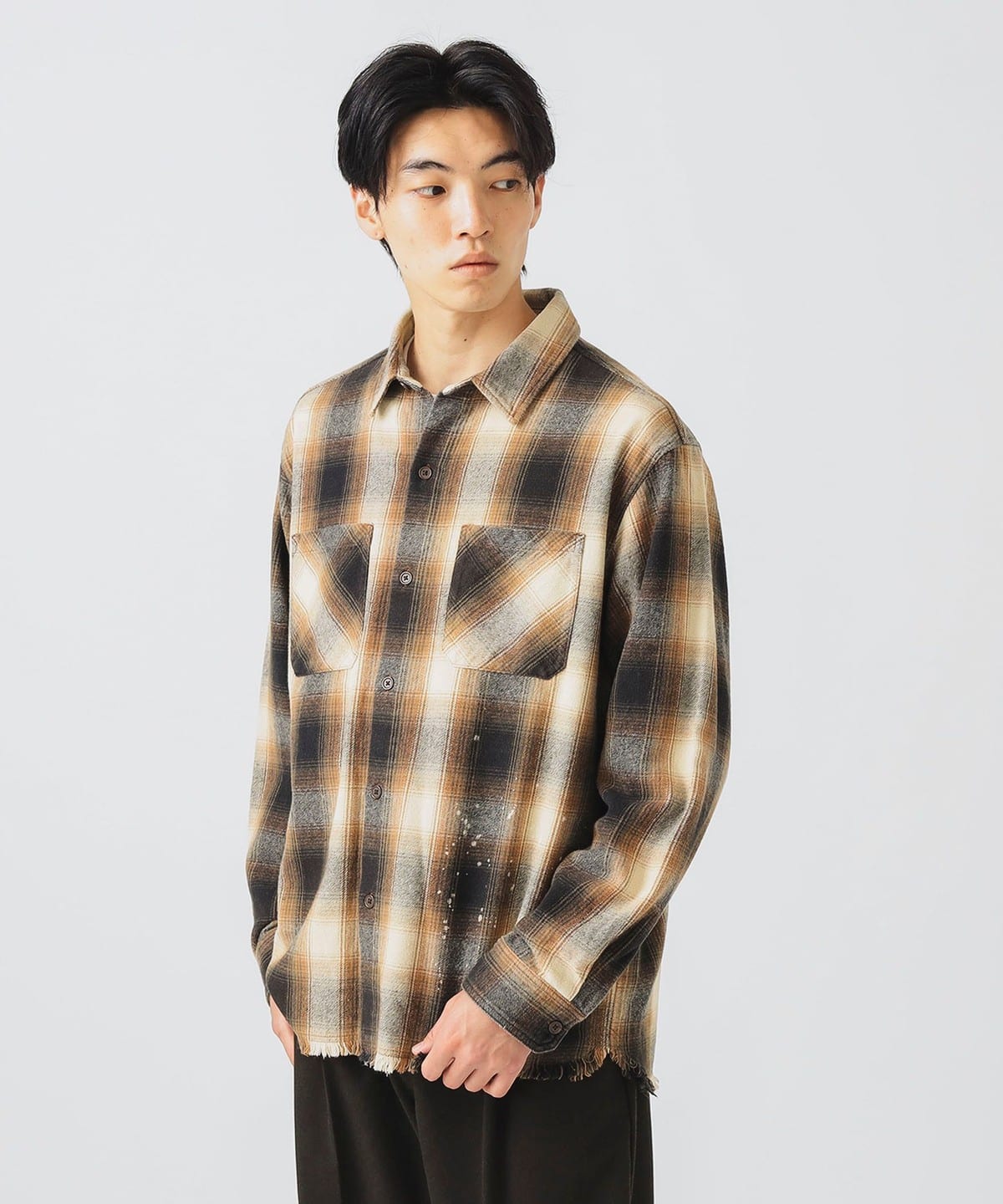 ドリップ フェード ネルシャツ シャツ・ブラウス MEN BROWN L ドリップ フェード ネルシャツ シャツ・ブラウス MEN BROWN L
