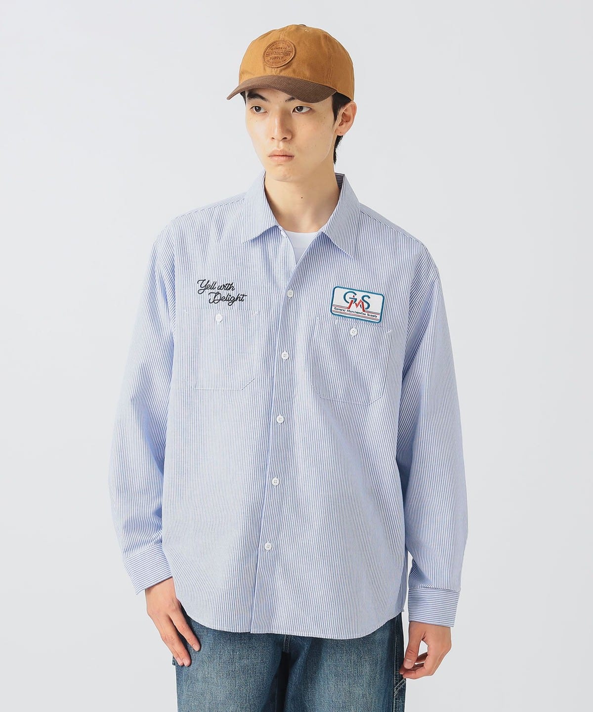 GMS ビッグシルエット ワークシャツ シャツ・ブラウス MEN BLUE/WHITE L GMS ビッグシルエット ワークシャツ シャツ・ブラウス MEN BLUE/WHITE L