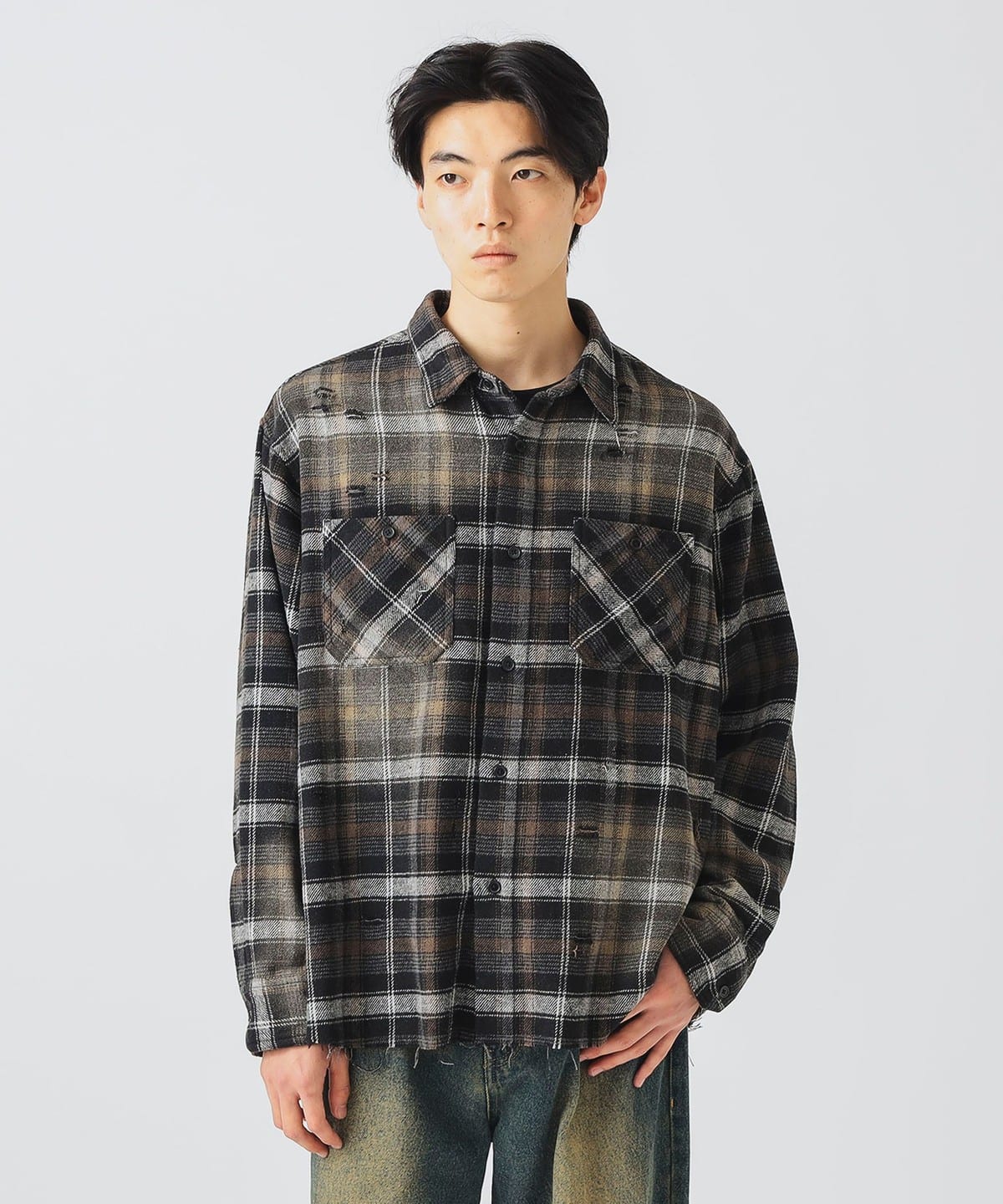フェード ダメージ ネルシャツ シャツ・ブラウス MEN BLACK L フェード ダメージ ネルシャツ シャツ・ブラウス MEN BLACK L