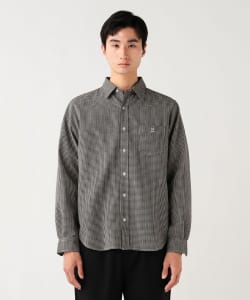 コーヒ刺繍 シアーチェック シャツ