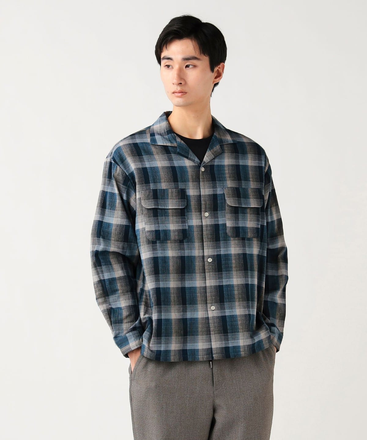 BEAMS HEART（ビームス ハート）ダブルガーゼ チェック オープンカラー