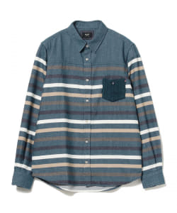 ▲BEAMS HEART / ニットポケット ボーダー柄 ネルシャツ