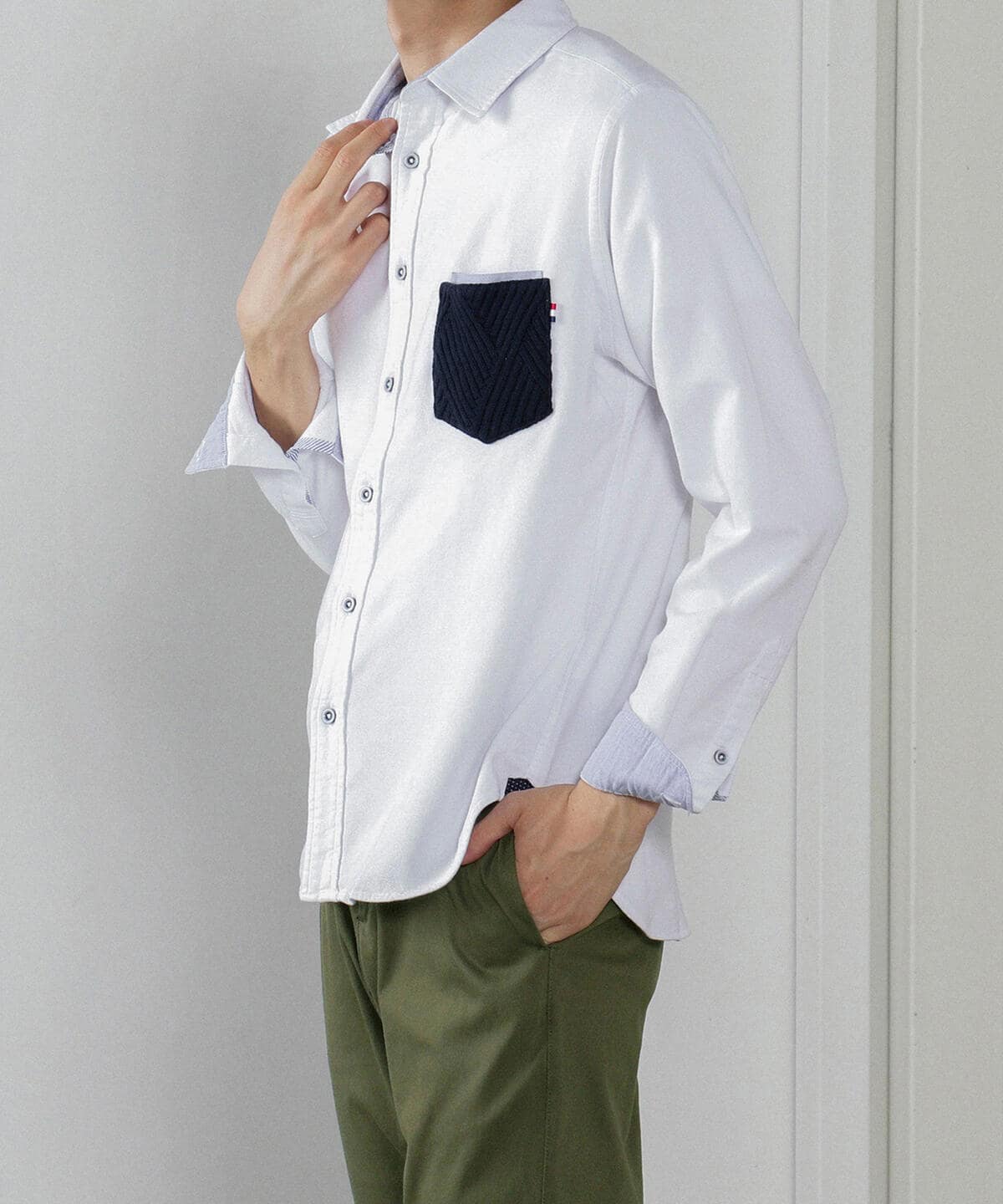 ビームスハート BEAMS HEART コットン チェック ワイドカラー ドレスシャツ ライトブルーxホワイト【サイズ39】【メンズ】