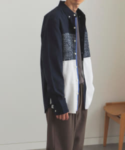 BEAMS HEART / ニット切替 ネル ボタンダウンシャツ