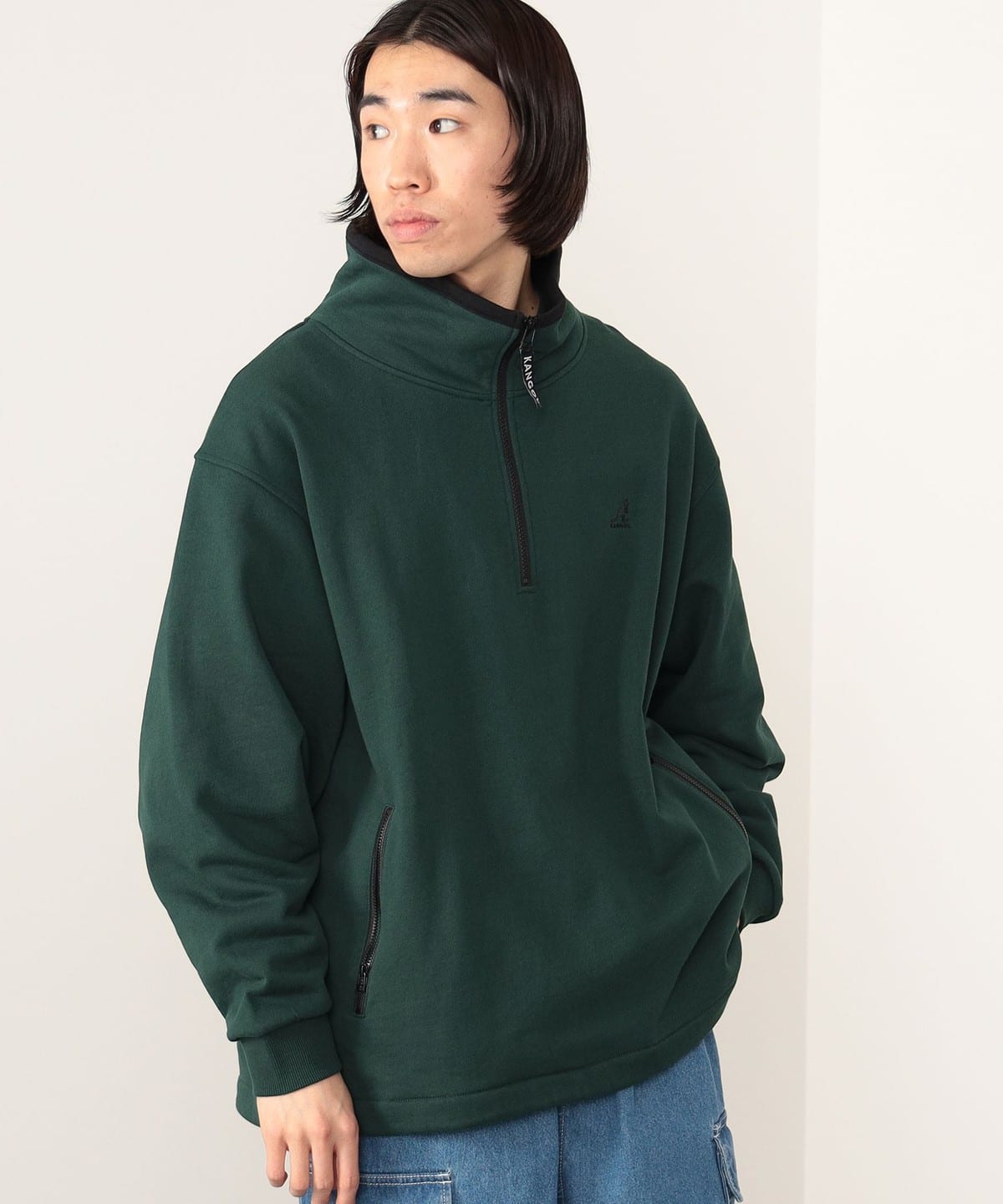 【EXCLUSIVE】KANGOL カンゴール / 裏毛 ハーフジップ スウェット トップス MEN D. GREEN S 【EXCLUSIVE】KANGOL カンゴール / 裏毛 ハーフジップ スウェット トップス MEN D. GREEN S