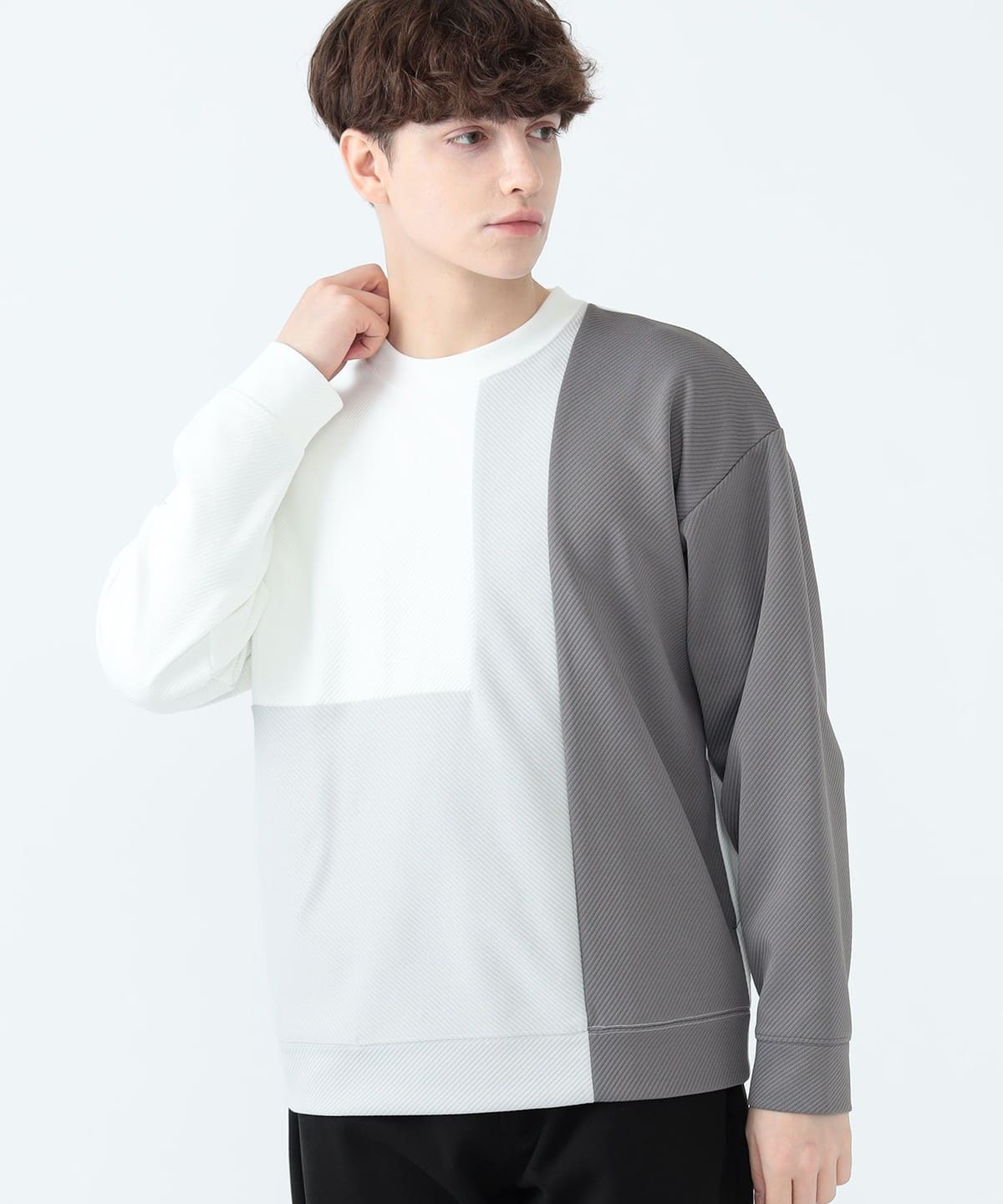カルゼ 切り替え クルーネック スウェット トップス MEN GREY M カルゼ 切り替え クルーネック スウェット トップス MEN GREY M