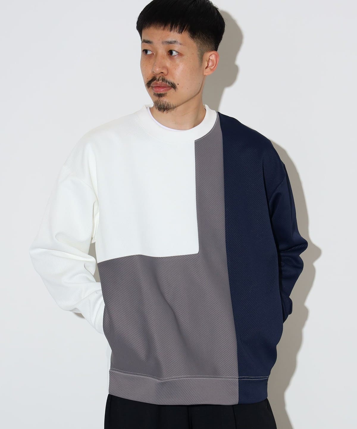 カルゼ 切り替え クルーネック スウェット トップス MEN NAVY M カルゼ 切り替え クルーネック スウェット トップス MEN NAVY M