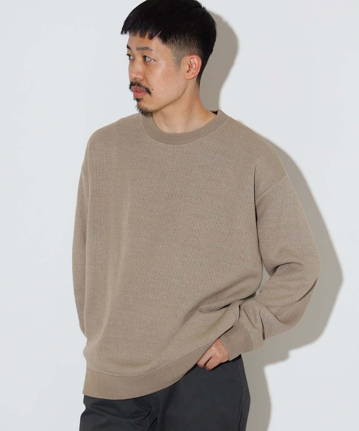 接結編み クルーネック カットソー Tシャツ・カットソー MEN BEIGE L 接結編み クルーネック カットソー Tシャツ・カットソー MEN BEIGE L