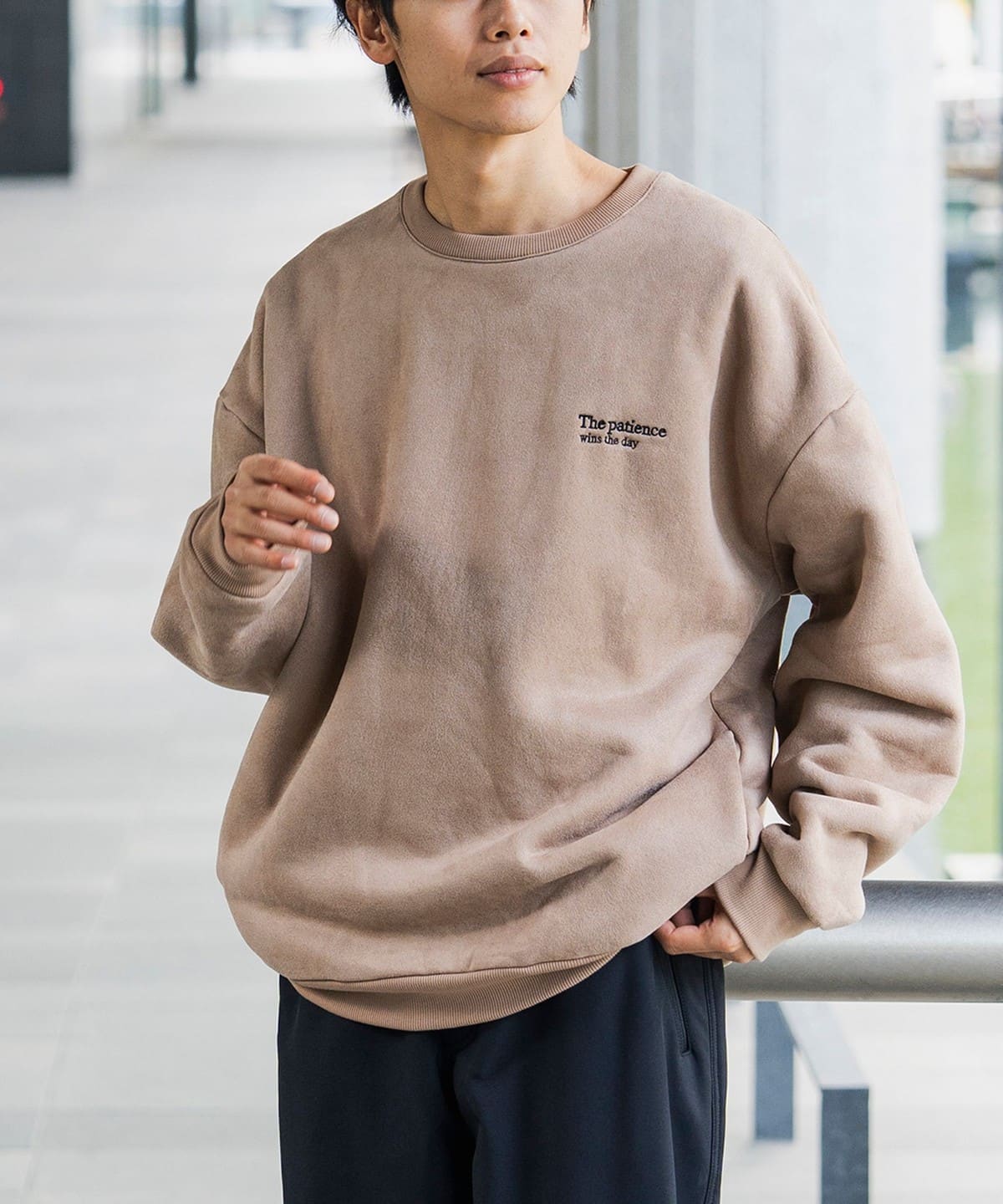 フェイクスウェード ボア クルーネック スウェット トップス MEN LIGHT BROWN S フェイクスウェード ボア クルーネック スウェット トップス MEN LIGHT BROWN S