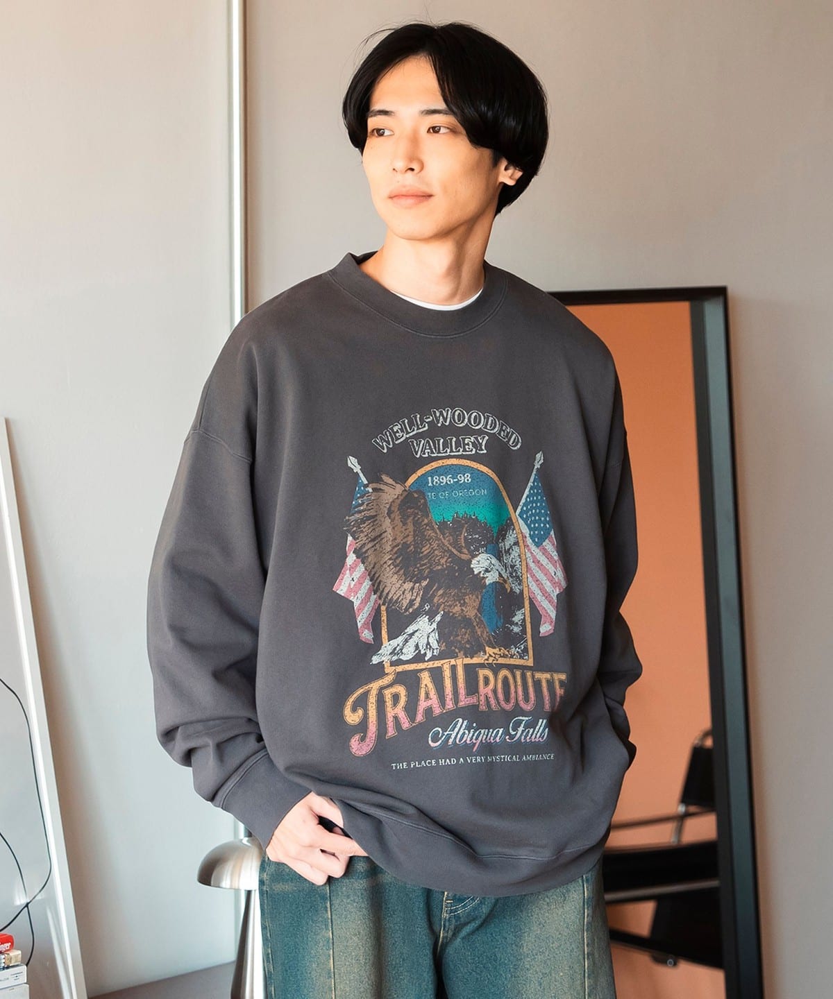 ワイルド グラフィック スウェット トップス MEN BLK/eagle flag S ワイルド グラフィック スウェット トップス MEN BLK/eagle flag S