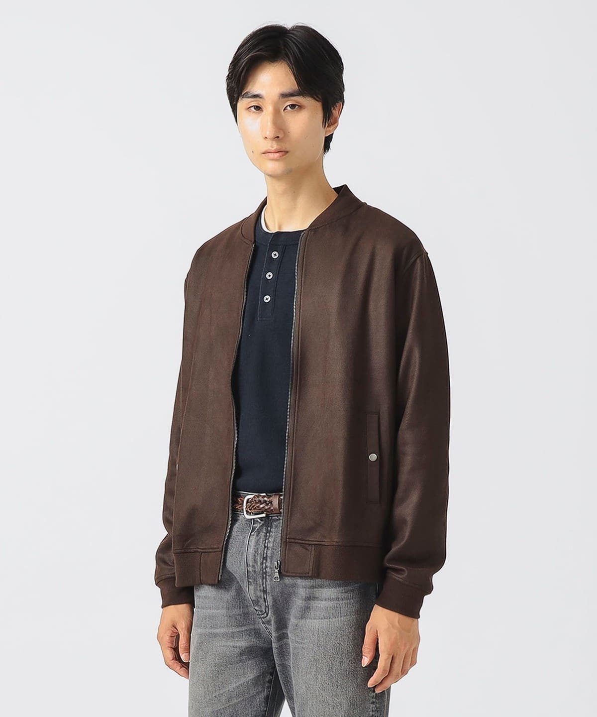 ヘリンボーン フェイクスエード MA-1 ブルゾン MEN BROWN S ヘリンボーン フェイクスエード MA-1 ブルゾン MEN BROWN S
