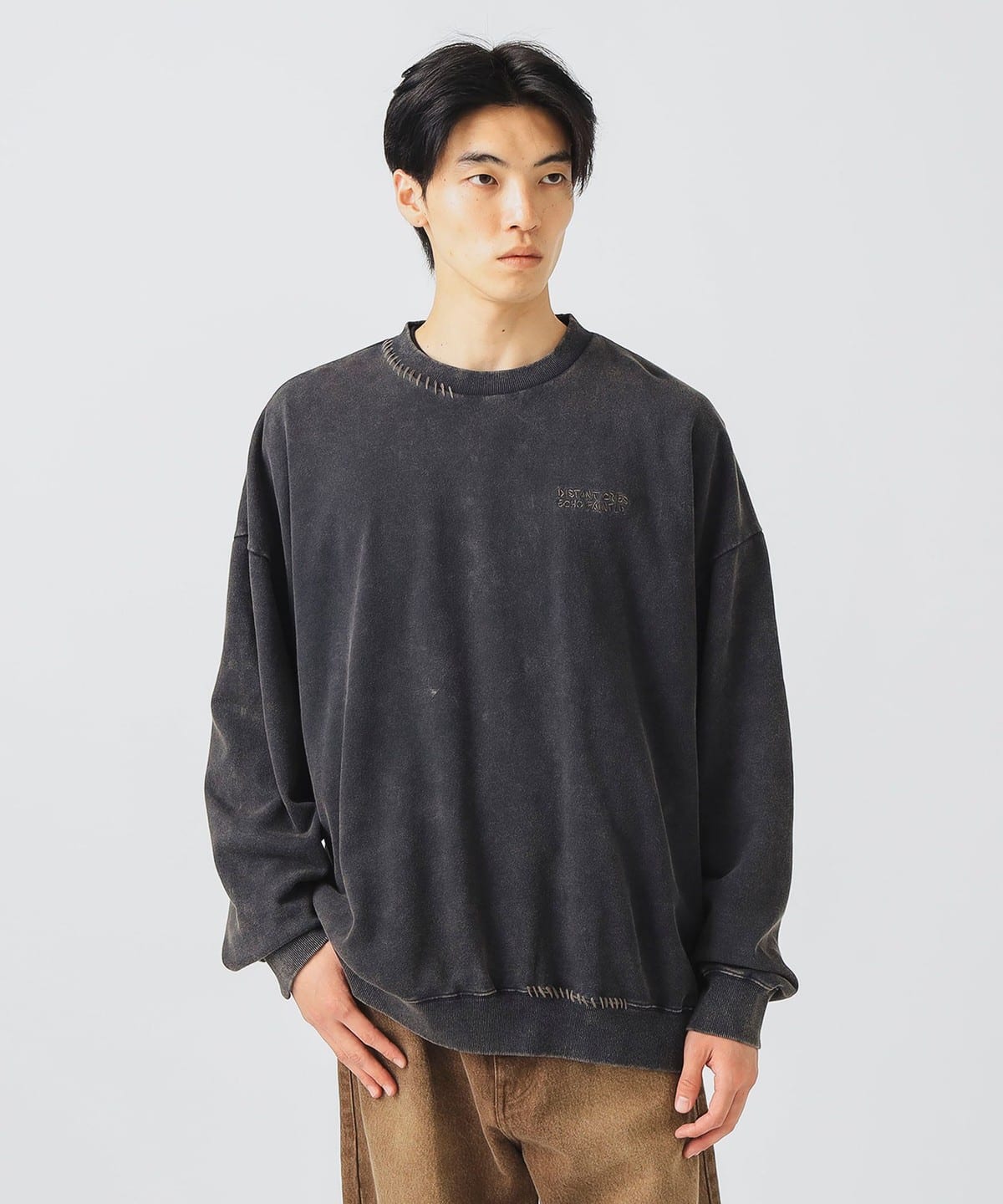 フェード ステッチ クルーネック スウェット トップス MEN CHARCOAL GREY L