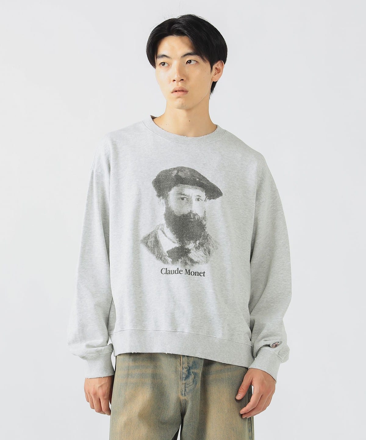 ヴィンテージライク ポートレート スウェット トップス MEN GREY/Monet S ヴィンテージライク ポートレート スウェット トップス MEN GREY/Monet S