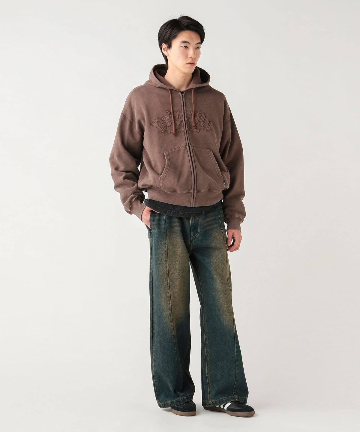 BEAMS HEART BEAMS HEART Wash Applique Full Zip Hoodie (Tops